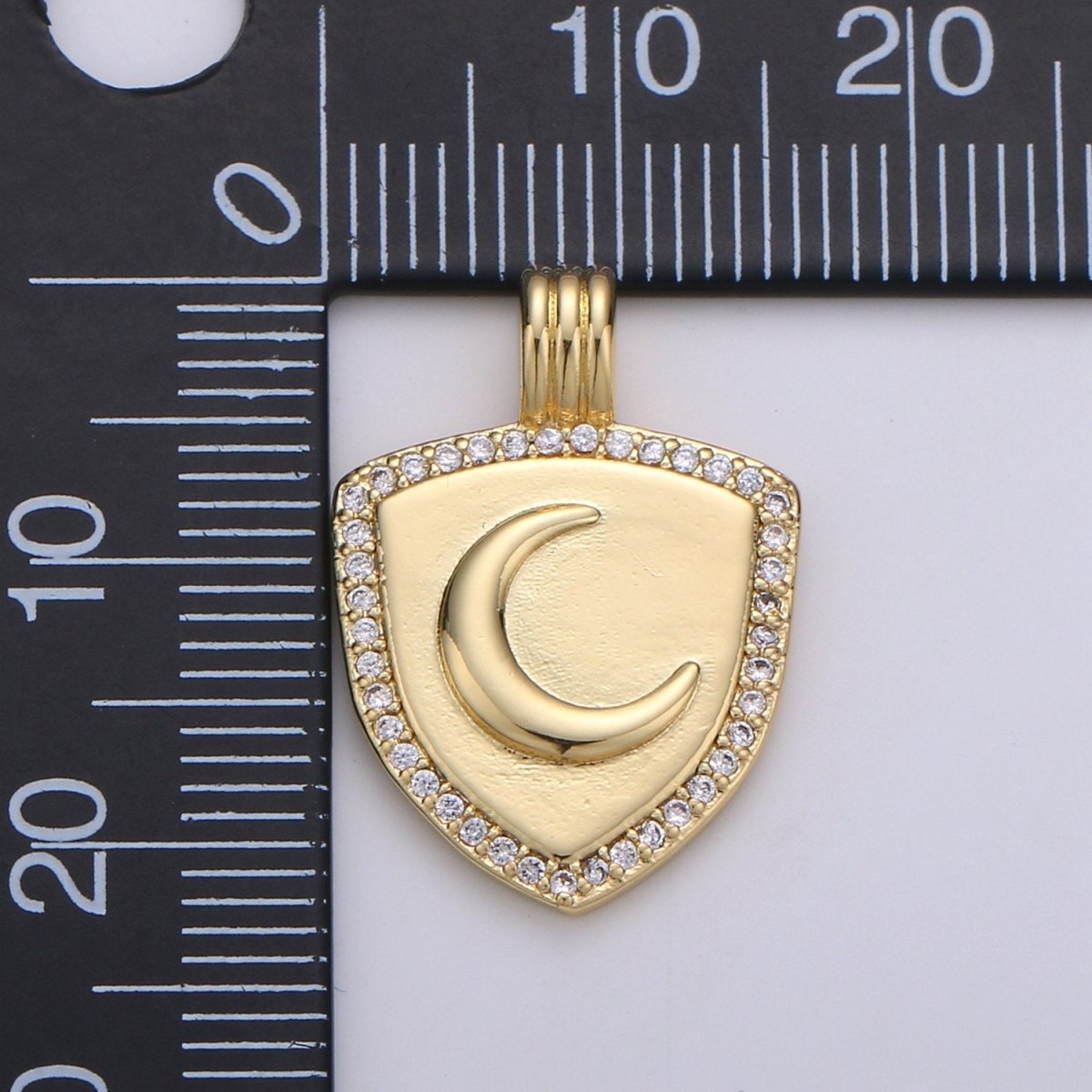 Dainty 14k Gold Filled Shield Charm, Cz Shield pendant, Micro Pave Moon Pendant Protection Jewelry Supply I-934