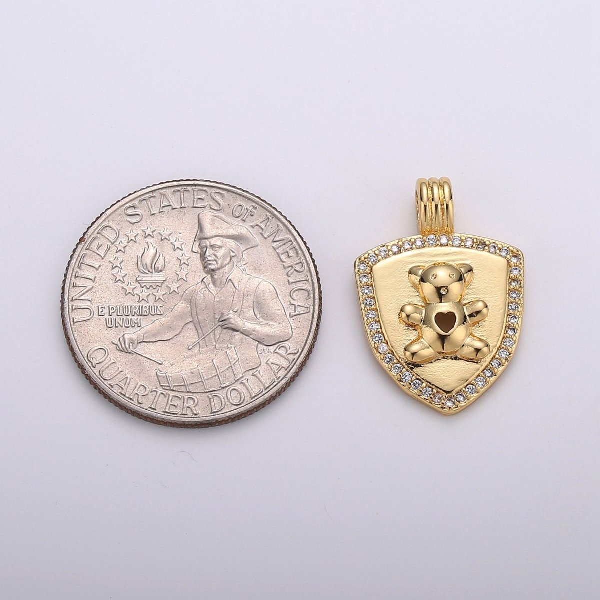 Dainty 14k Gold Filled Shield Charm, Cz Shield pendant, Micro Pave Teddy Bear Pendant Protection Jewelry Supply I-743