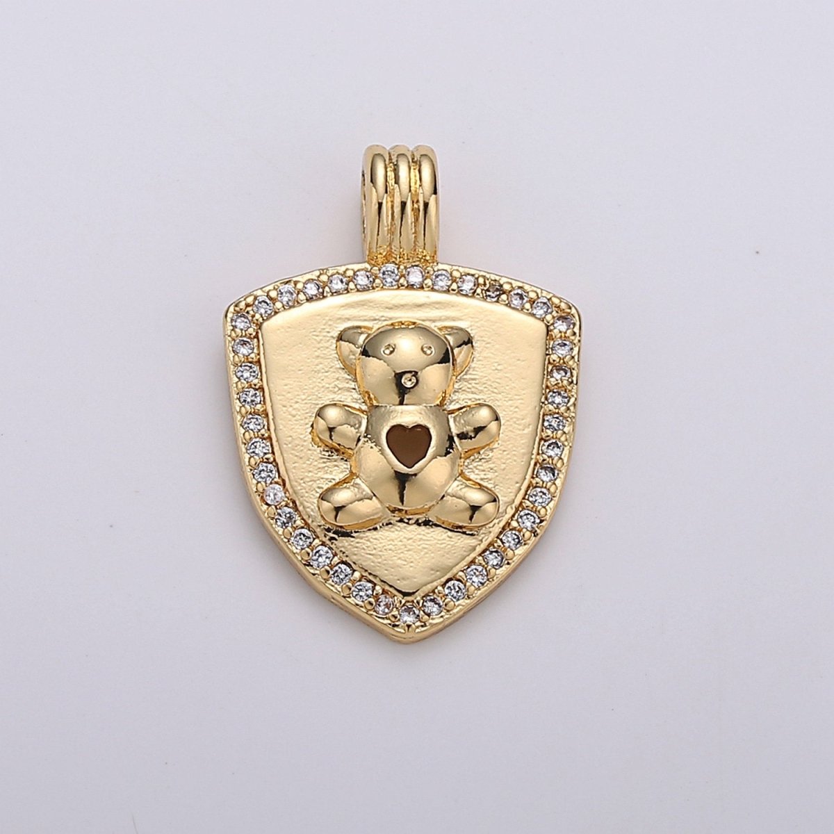 Dainty 14k Gold Filled Shield Charm, Cz Shield pendant, Micro Pave Teddy Bear Pendant Protection Jewelry Supply I-743