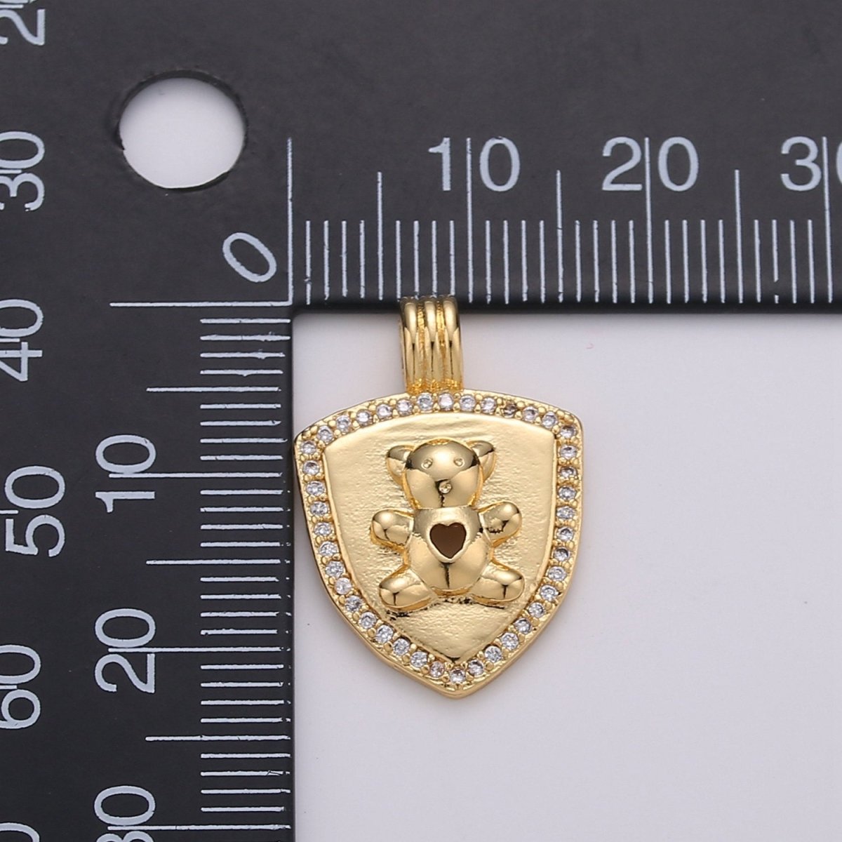 Dainty 14k Gold Filled Shield Charm, Cz Shield pendant, Micro Pave Teddy Bear Pendant Protection Jewelry Supply I-743