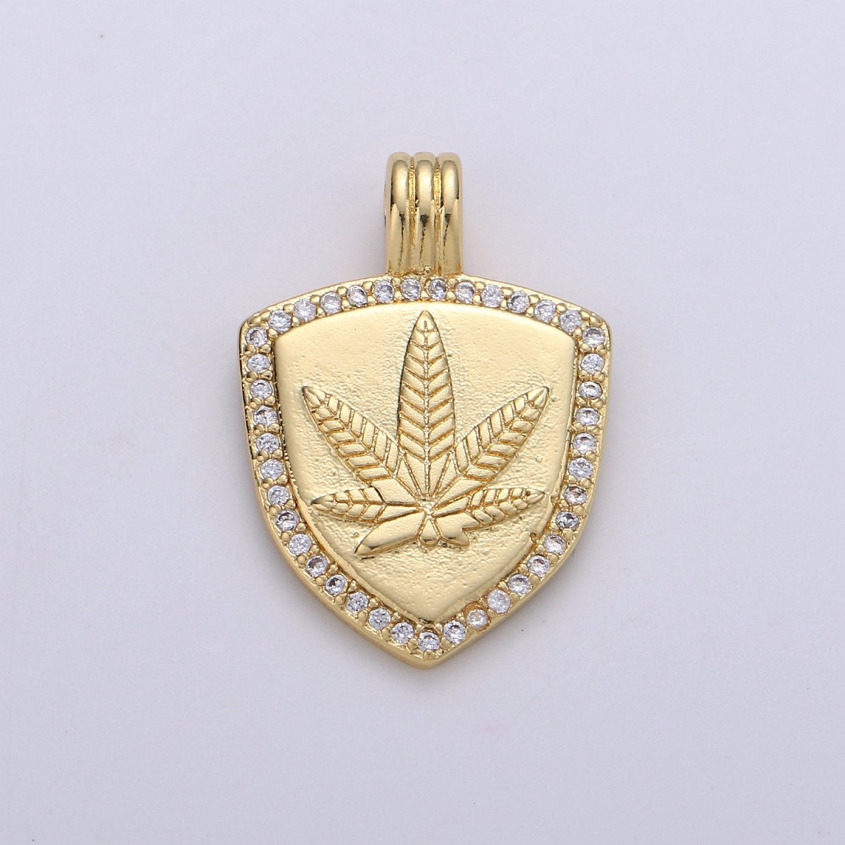 Dainty 14k Gold Filled Shield Charm, Cz Shield pendant, Micro Pave Weed Pendant Protection Jewelry Supply I-931