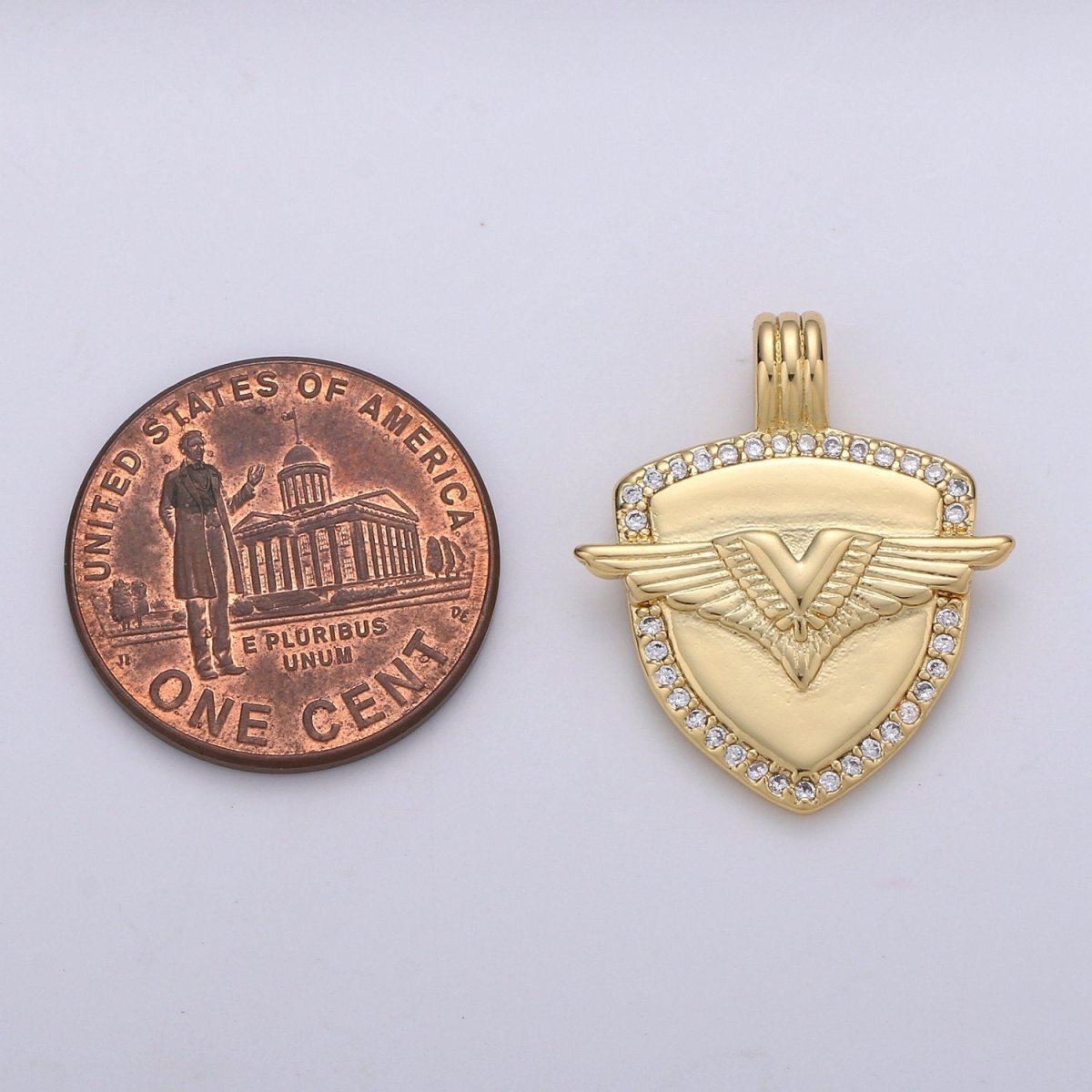 Dainty 14k Gold Filled Shield Charm, Cz Shield pendant, Micro Pave Wing Pendant Protection Jewelry Supply I-930
