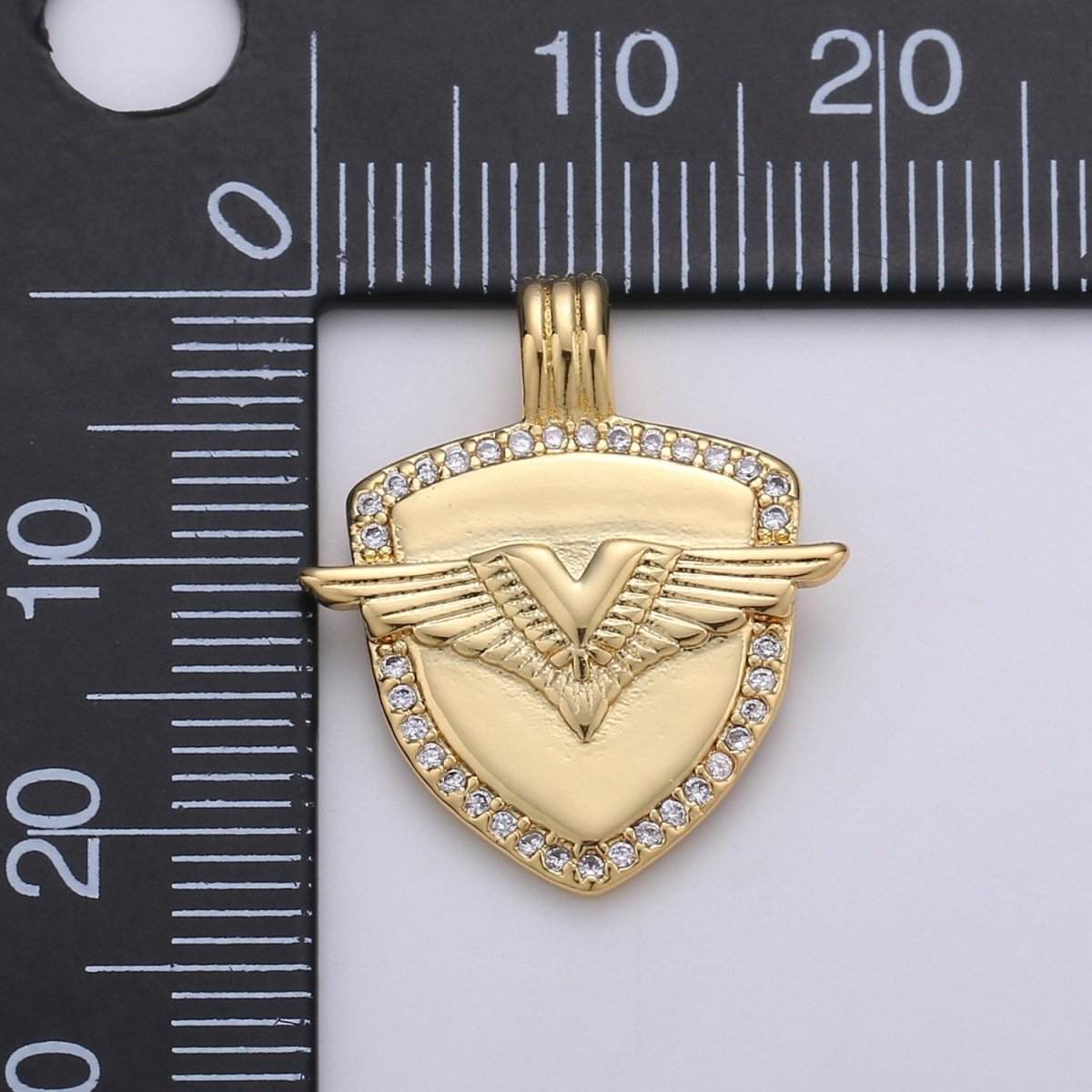 Dainty 14k Gold Filled Shield Charm, Cz Shield pendant, Micro Pave Wing Pendant Protection Jewelry Supply I-930