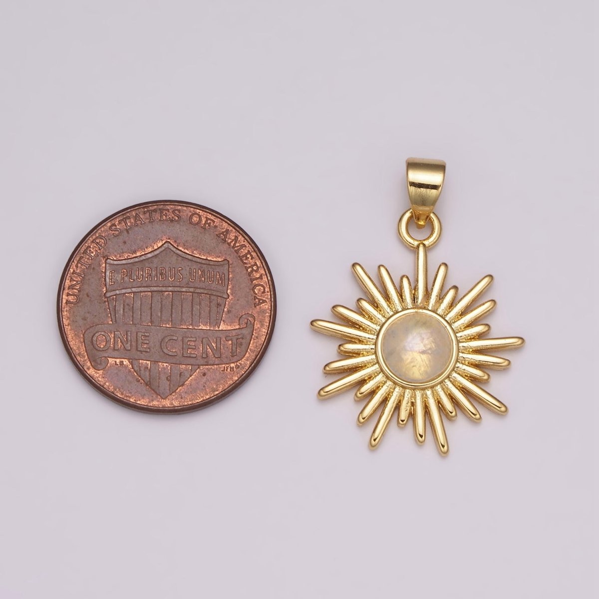 Dainty 14k Gold Filled Sun Burst Charm Moonstone Round SunBurst Medallion Pendant Gold Sun Celestial Jewelry N-1452