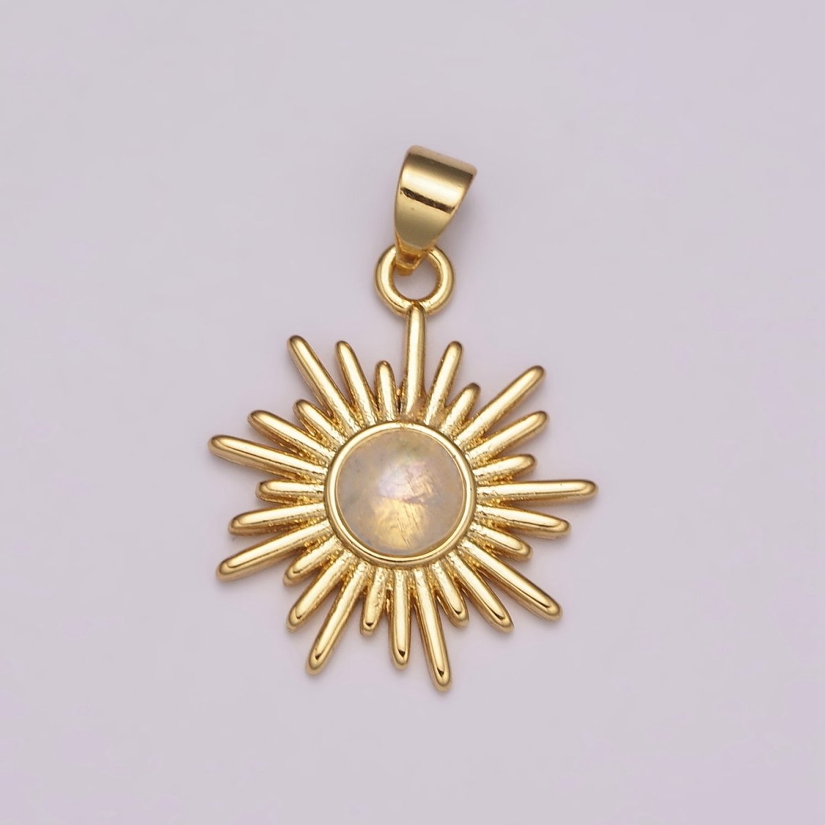 Dainty 14k Gold Filled Sun Burst Charm Moonstone Round SunBurst Medallion Pendant Gold Sun Celestial Jewelry N-1452