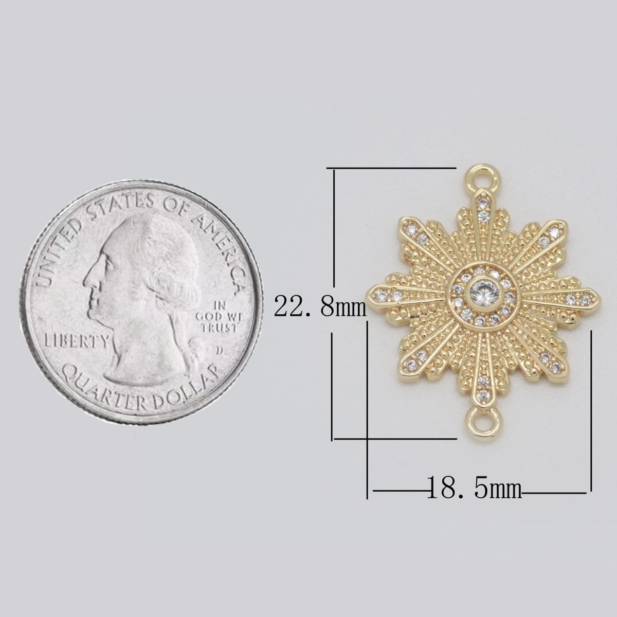 Dainty 14K Gold Filled SunBurst Charm Connector Sun Burst Cz Link Connector for Bracelet Necklace Component F-932
