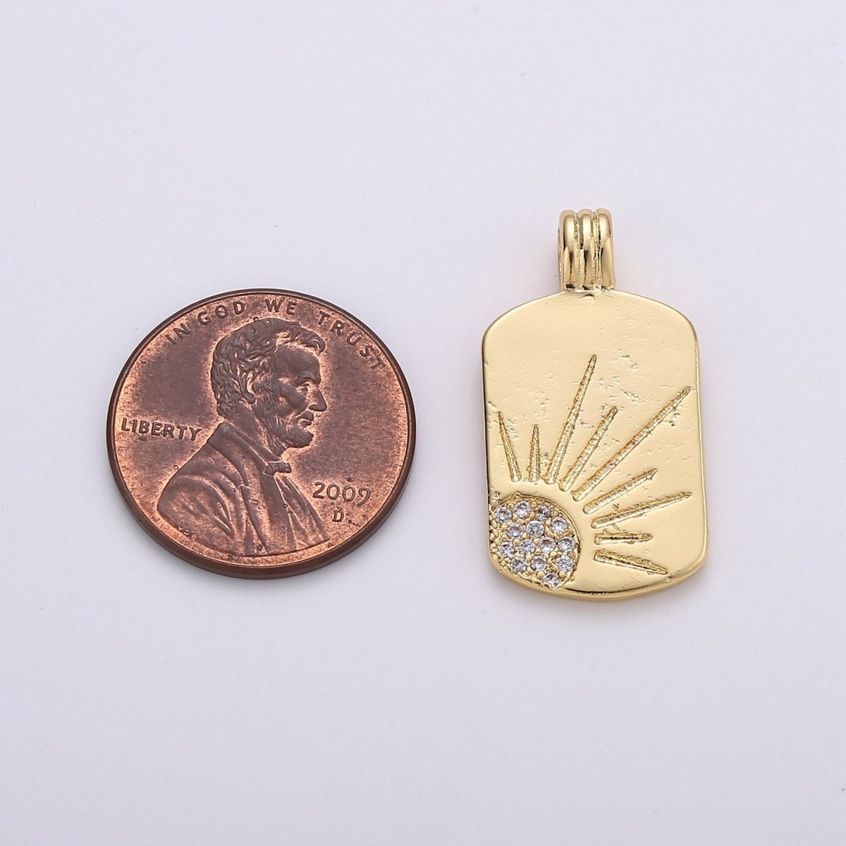 Dainty 14k Gold Filled Tag Pendant Sunrise Charm - Gold Sun Charm, Cubic Sun rays pendant, Celstial Jewelry for Necklace Component Supply I-706