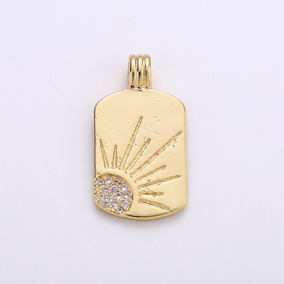 Dainty 14k Gold Filled Tag Pendant Sunrise Charm - Gold Sun Charm, Cubic Sun rays pendant, Celstial Jewelry for Necklace Component Supply I-706