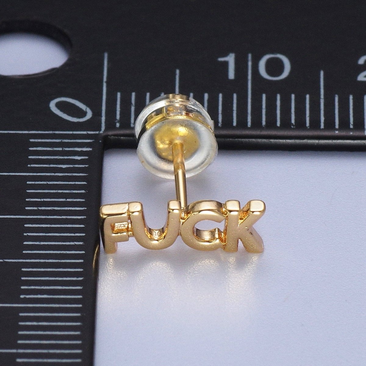 Dainty 16K Gold Filled "FUCK" Script Stud Earrings | AD-274