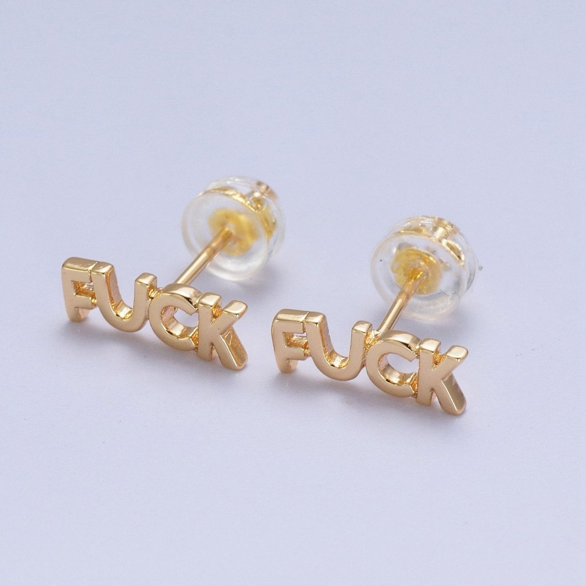 Dainty 16K Gold Filled "FUCK" Script Stud Earrings | AD-274