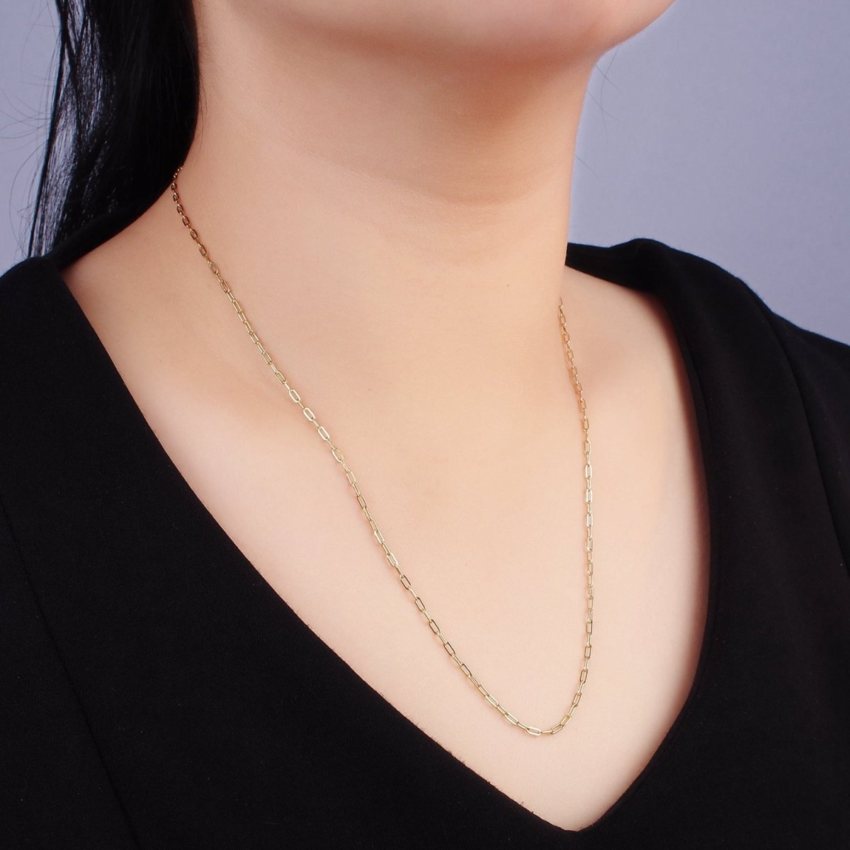 Dainty 1.7mm Gold PaperClip Chain Stainless Steel Necklace 20.5 inch long | WA-2415