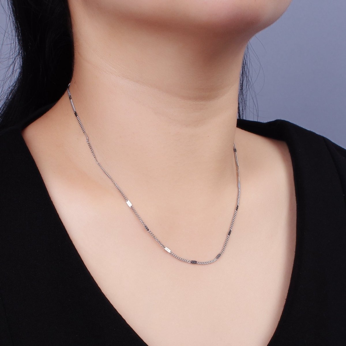 Dainty 18 inch Stainless Steel Curb chain Necklace 1.8mm width Unique Satellite Link Chain | WA-2391