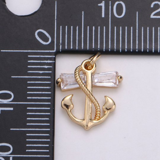Dainty 18K Gold Fill Anchor Charm Baguette Nautical Charm for Necklace Earring Bracelet Sailor Charm 11x11mm E-571