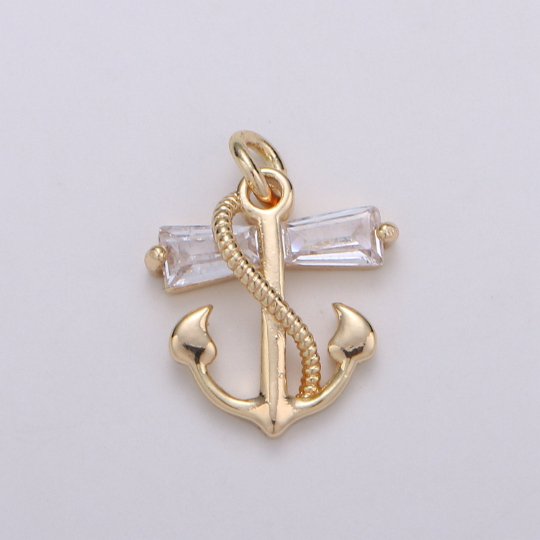 Dainty 18K Gold Fill Anchor Charm Baguette Nautical Charm for Necklace Earring Bracelet Sailor Charm 11x11mm E-571