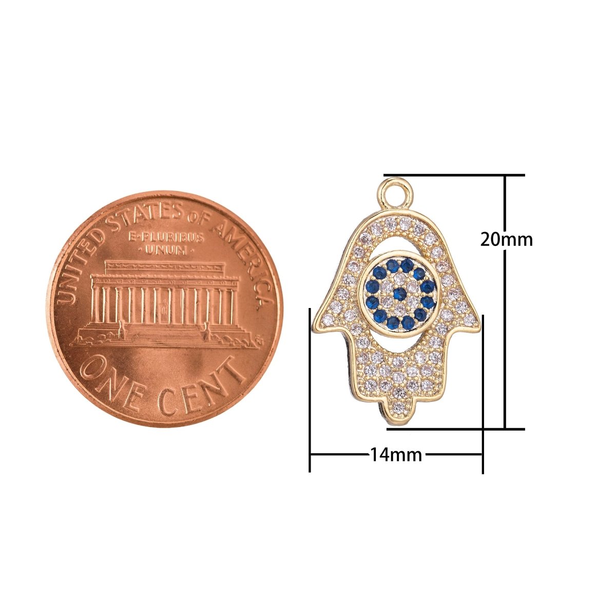 Dainty 18k Gold Fill CZ Hamsa Hand Charm Tiny Hamsa Charm in Micro Pave Hand of Fatima Charm for Bracelet Necklace Earring Making E-431