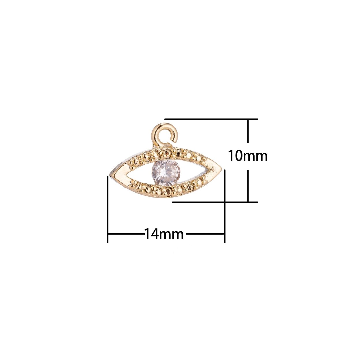 Dainty 18k Gold Fill Evil Eye Charm Protection Necklace Micro Pave CZ Cubic Zirconia Tiny White Evil Eye Pendant Style Earring Bracelet C-083