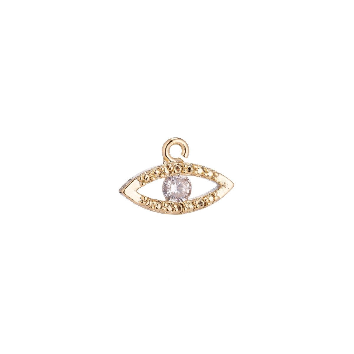 Dainty 18k Gold Fill Evil Eye Charm Protection Necklace Micro Pave CZ Cubic Zirconia Tiny White Evil Eye Pendant Style Earring Bracelet C-083