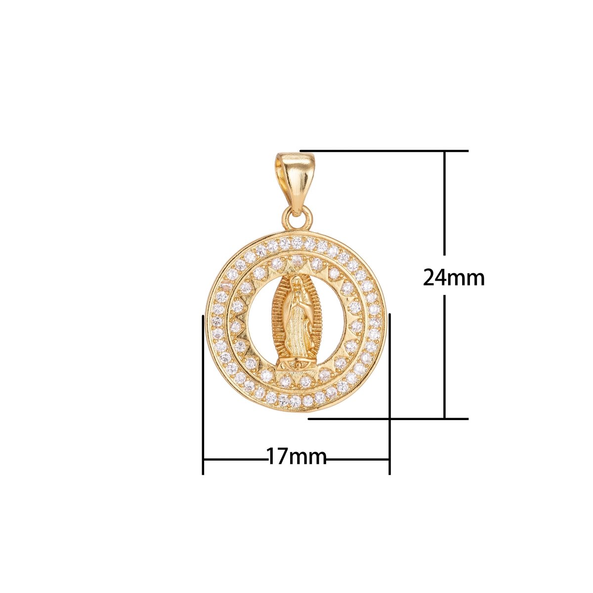 Dainty 18k Gold Fill Virgin Mary Sparkling CZ Micro Pave Pendant With Bail for Layer Necklace Jewelry Making Religious Charm H-261