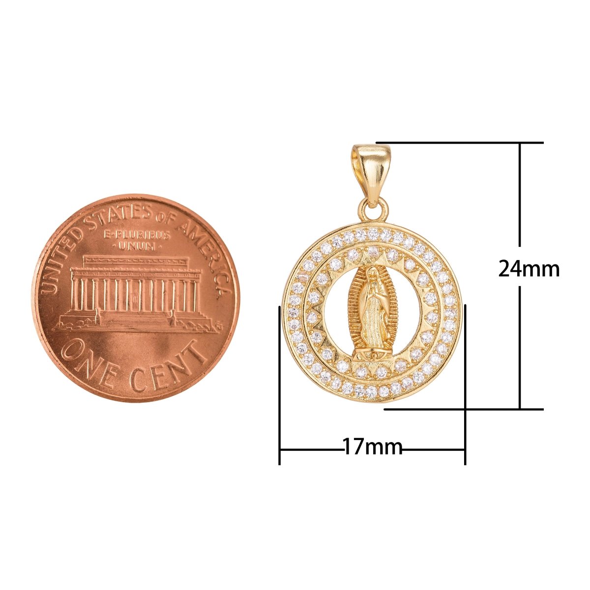 Dainty 18k Gold Fill Virgin Mary Sparkling CZ Micro Pave Pendant With Bail for Layer Necklace Jewelry Making Religious Charm H-261