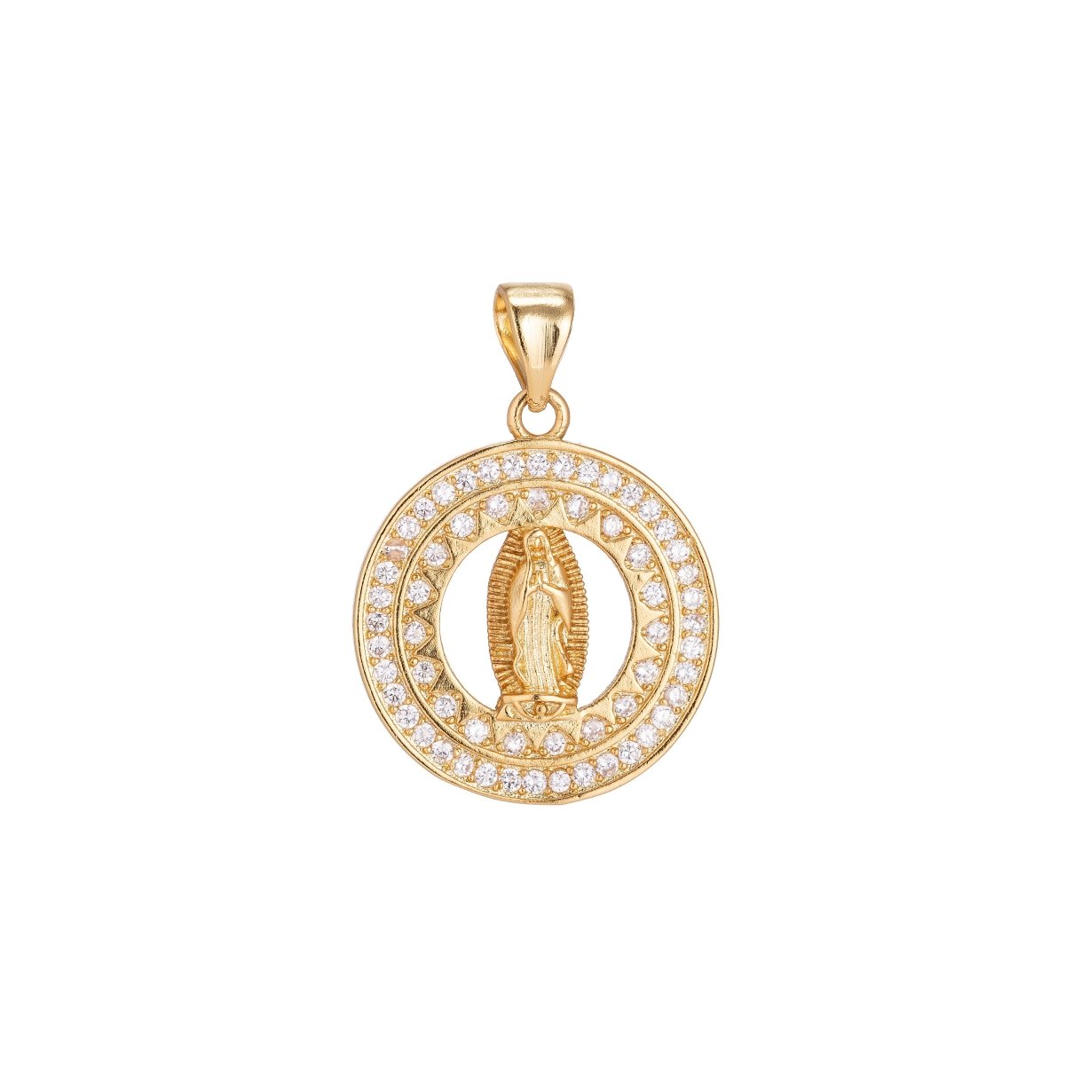 Dainty 18k Gold Fill Virgin Mary Sparkling CZ Micro Pave Pendant With Bail for Layer Necklace Jewelry Making Religious Charm H-261