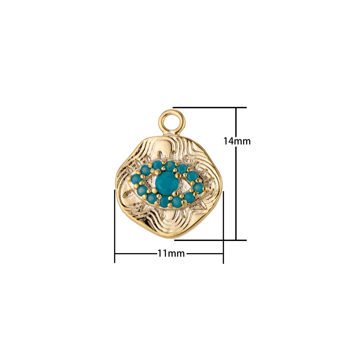 Dainty 18k Gold Filled Coin Charm Evil Eye Charm for Bracelet Necklace Pendant Earring Jewelry Making Turquoise Greek Eye Texture Charm E-467