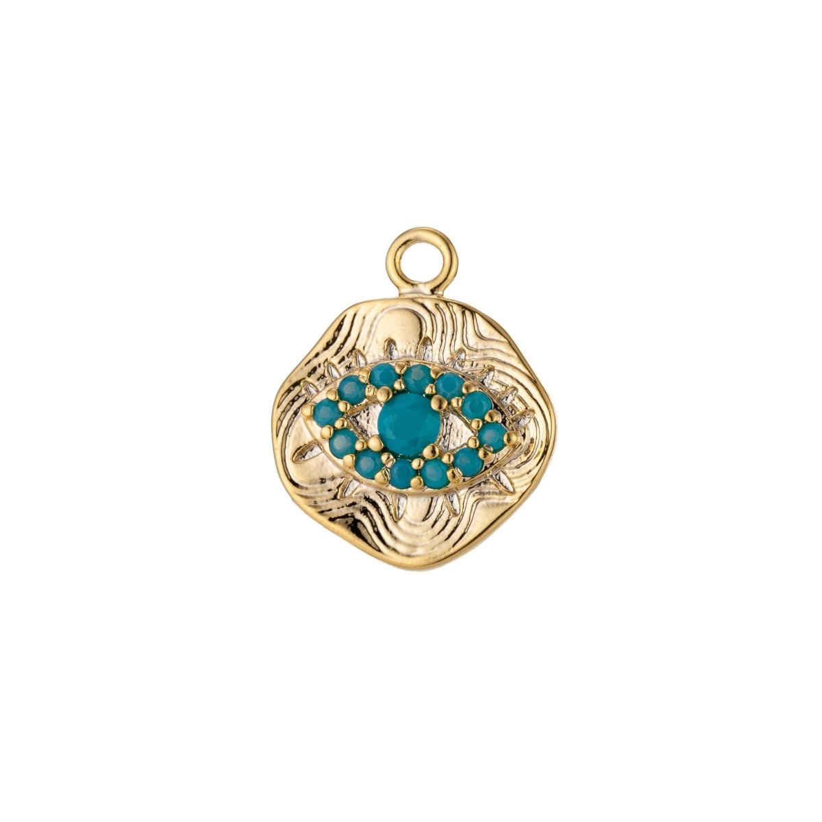 Dainty 18k Gold Filled Coin Charm Evil Eye Charm for Bracelet Necklace Pendant Earring Jewelry Making Turquoise Greek Eye Texture Charm E-467