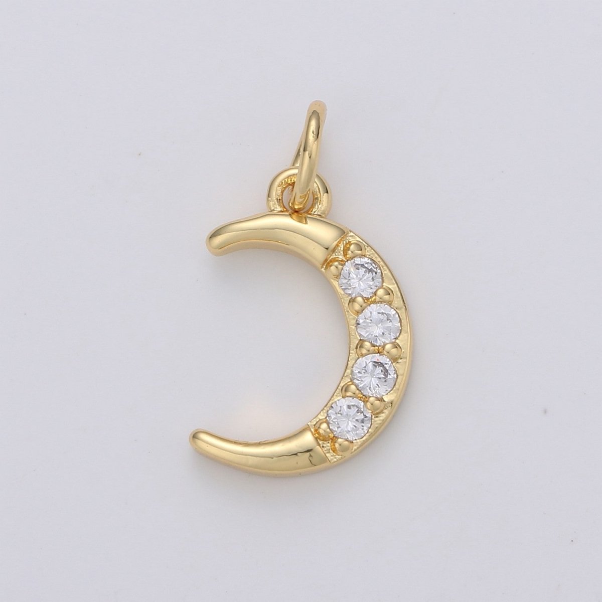Dainty 18K Gold Filled Crystal Moon Charm   E-135