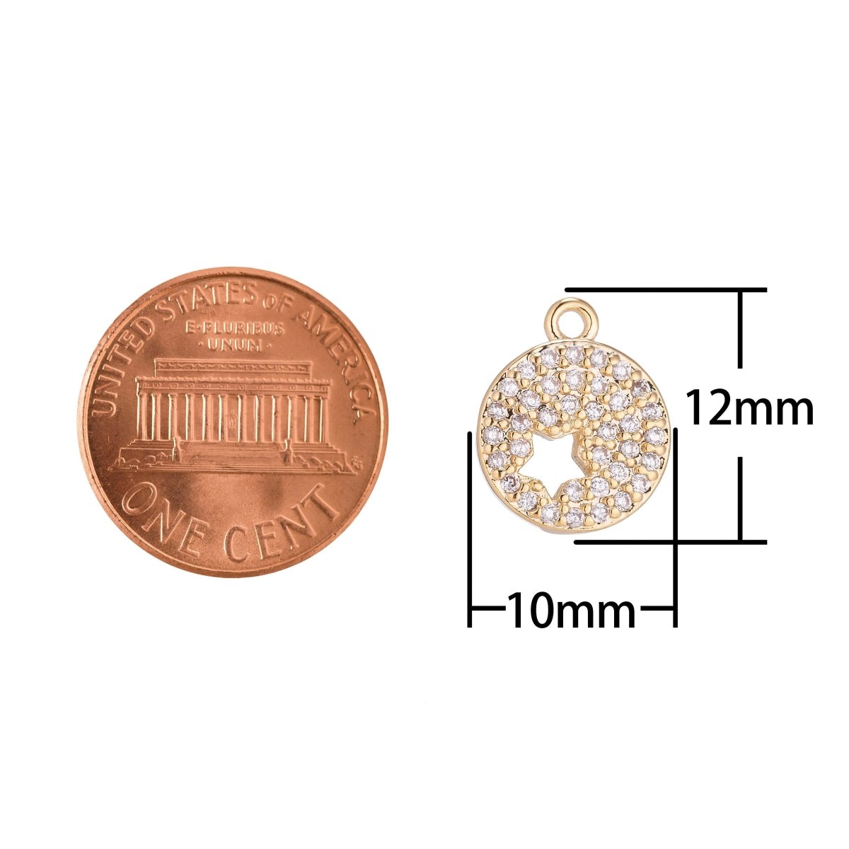 18K Gold Filled Micro Paved CZ Celestial Star Outline Round Charm | C148