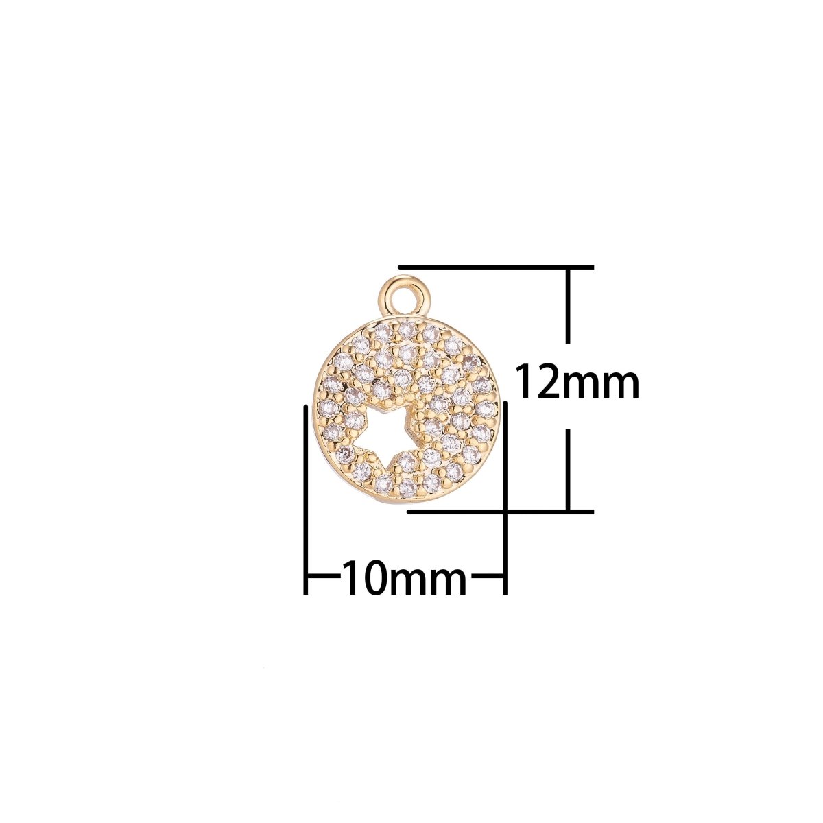 18K Gold Filled Micro Paved CZ Celestial Star Outline Round Charm | C148