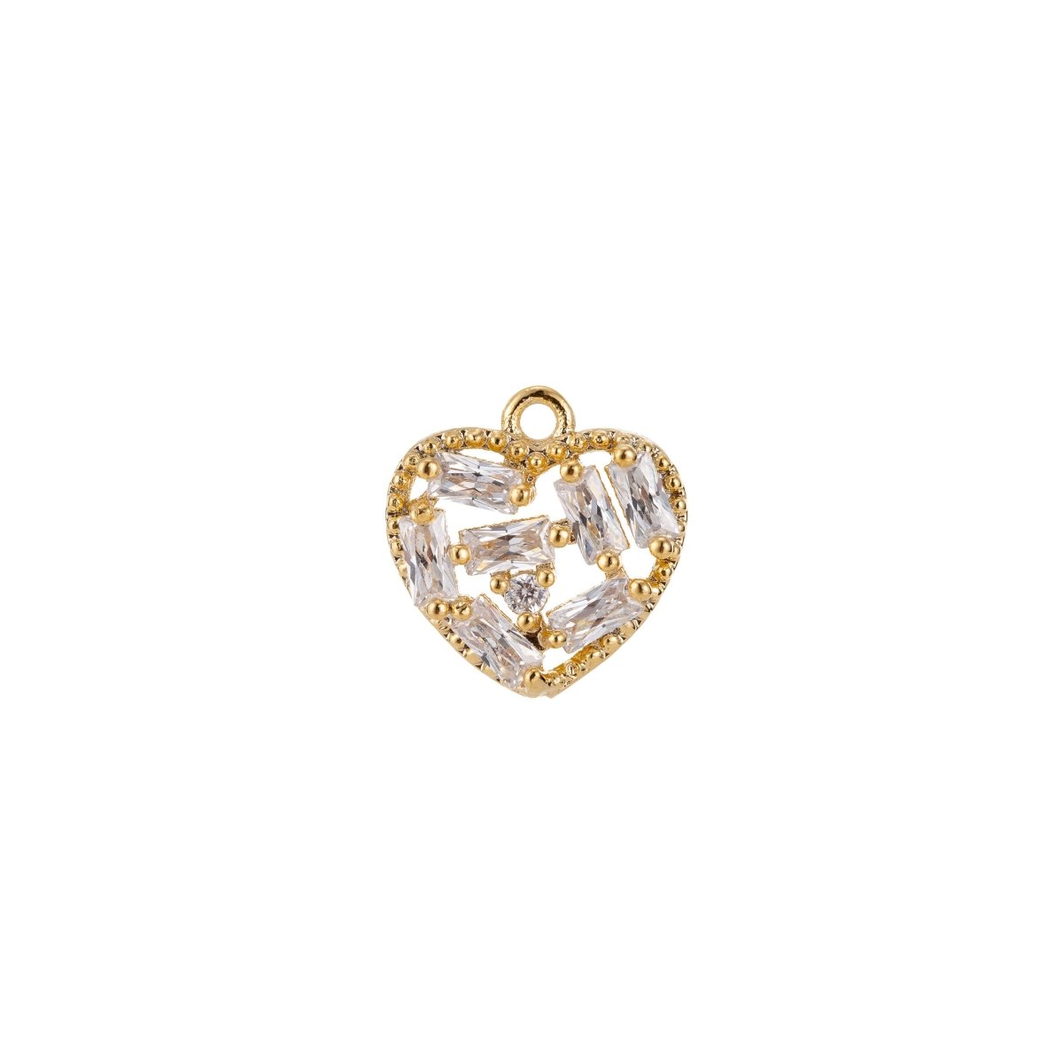Dainty 18k Gold Filled Heart Charm Dangling Pendant w/ Cubic Zircon for Layer Necklace Earring Charm Jewelry Making E-462