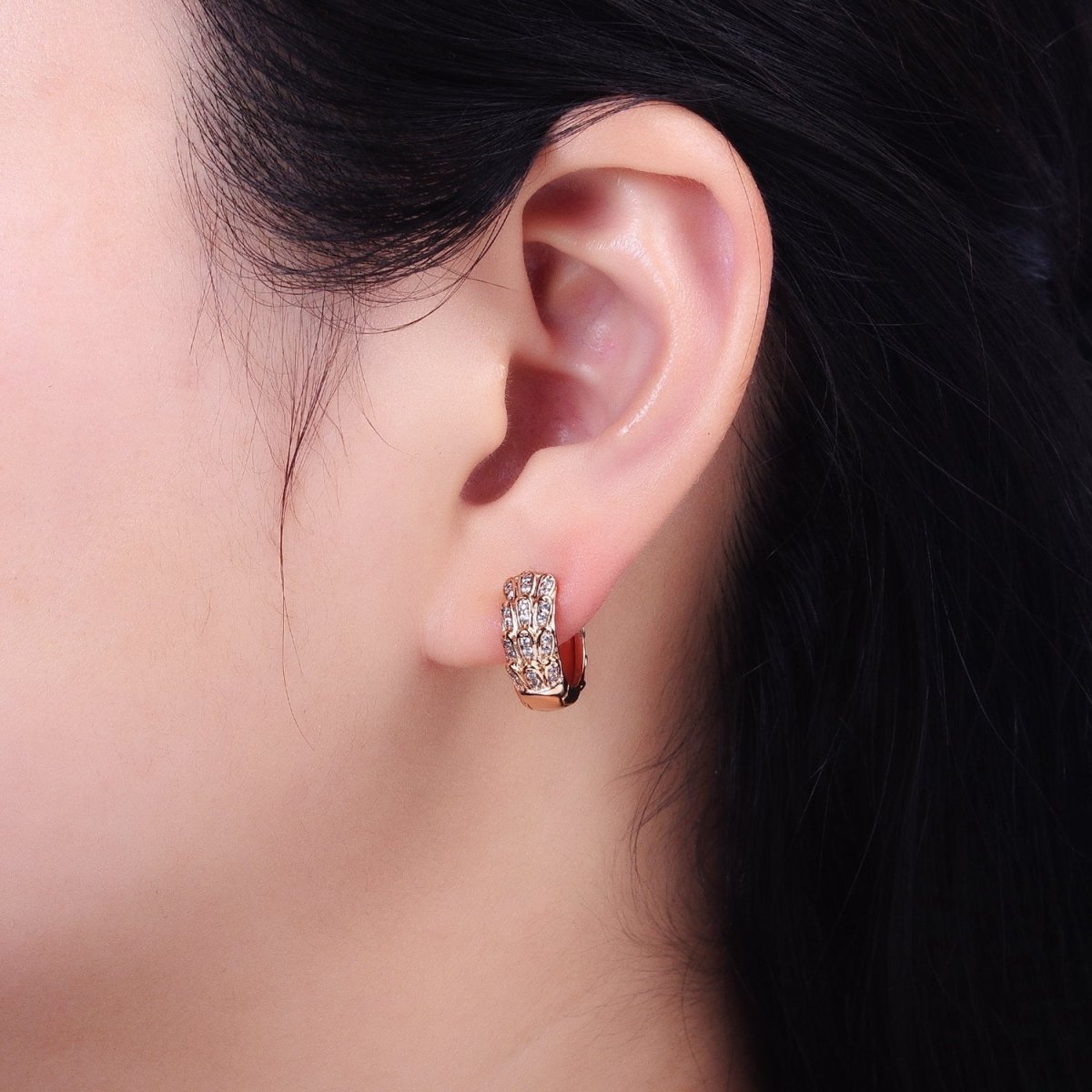 Dainty 18K Gold Filled Huggie Earring with Micro Pave Stone Lever Back Earring AB799