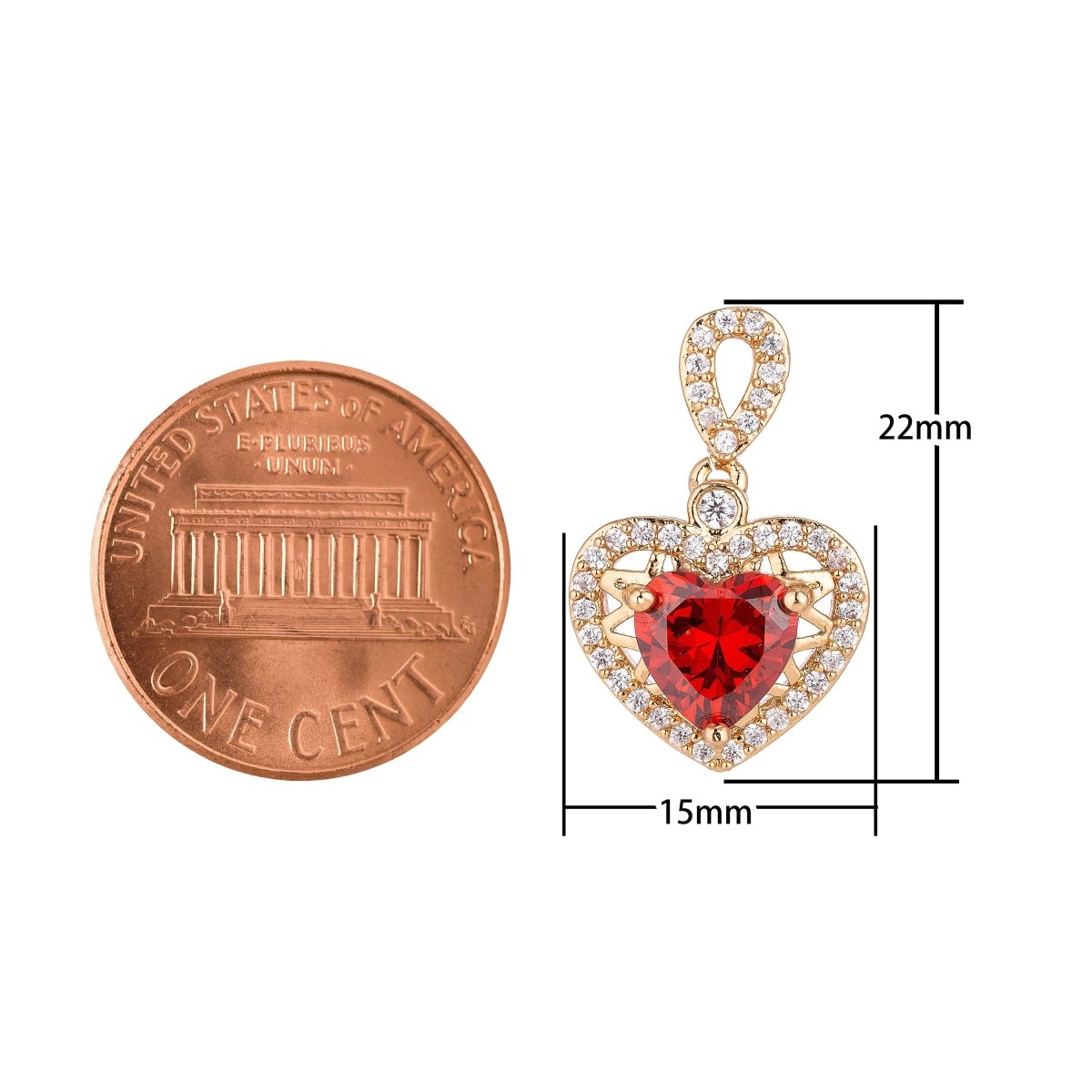 Dainty 18k Gold Filled Red Emerald Heart Love Charm Pendant Classic Love Heart Cut Cubic Zircon Gemstone Necklace for Jewelry Making Valentines Day H-238