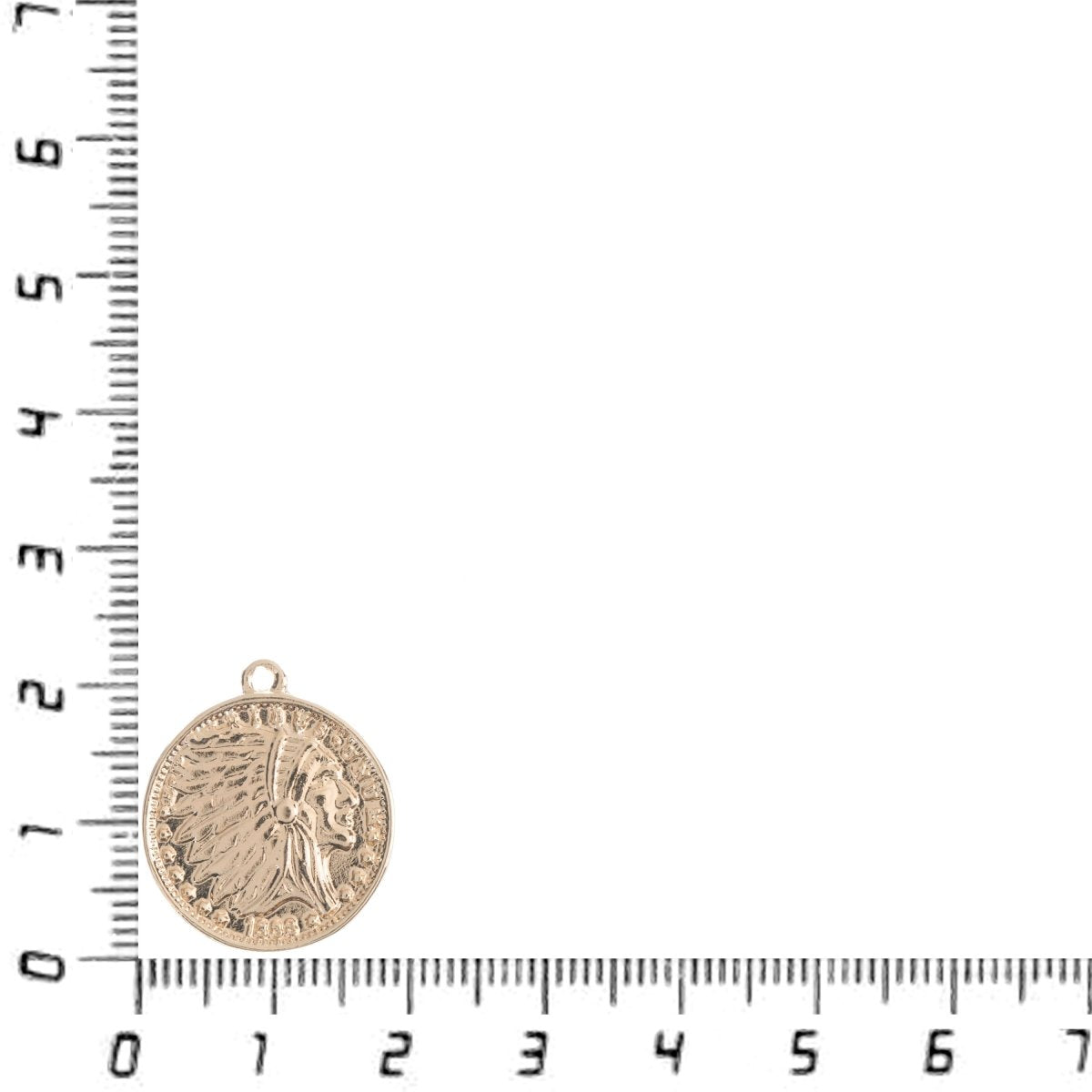 Dainty 18k Gold Filled Rustic Indian Chief Head with Full Headdress Antiqued Coin Charm Pendant Jewelry Supply C-240
