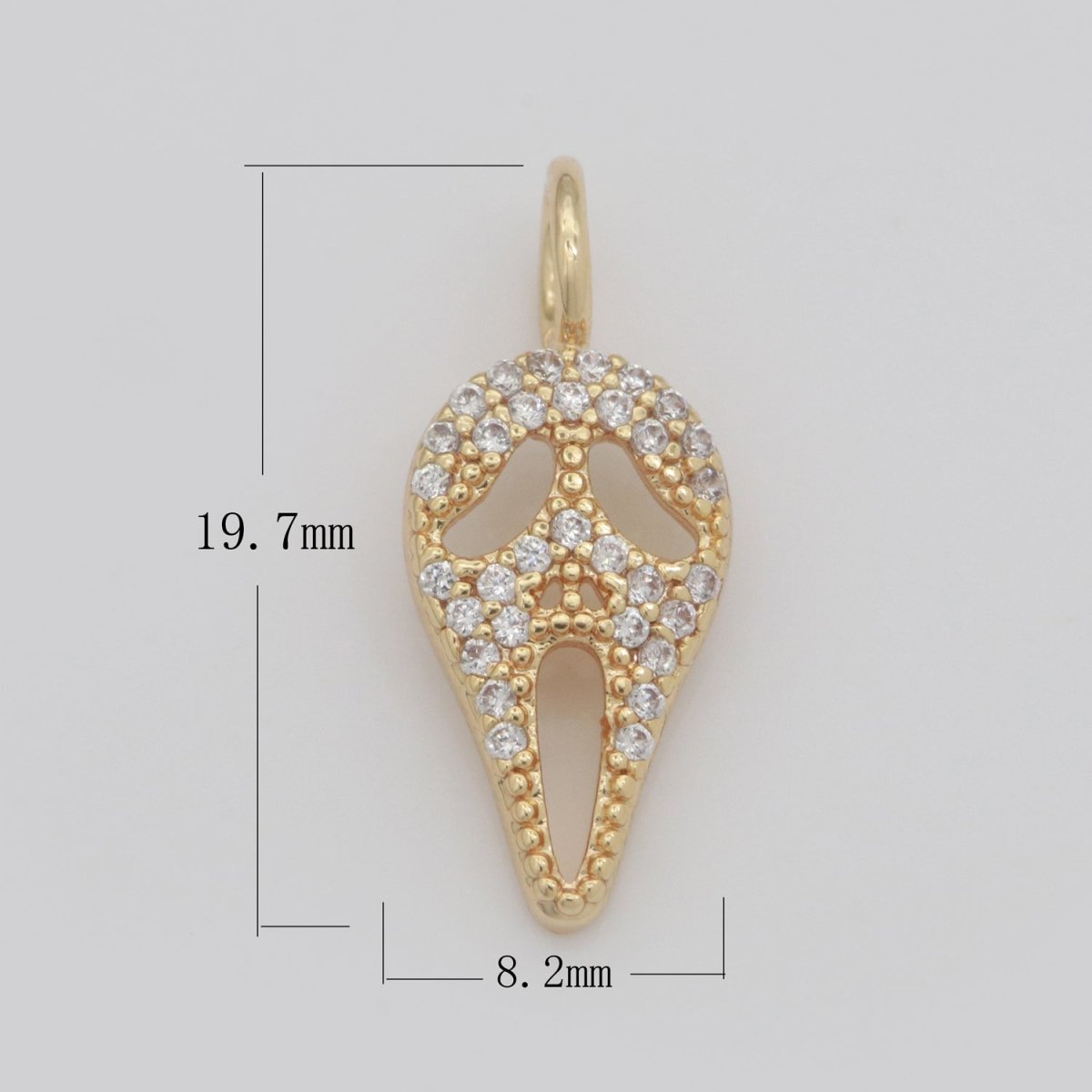Dainty 18K Gold Filled Scream Mask Charm Micro Pave Skull Dia De Los Muertos Charm for Halloween Jewelry Inspired M-740