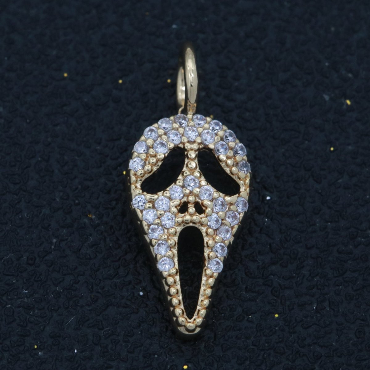 Dainty 18K Gold Filled Scream Mask Charm Micro Pave Skull Dia De Los Muertos Charm for Halloween Jewelry Inspired M-740