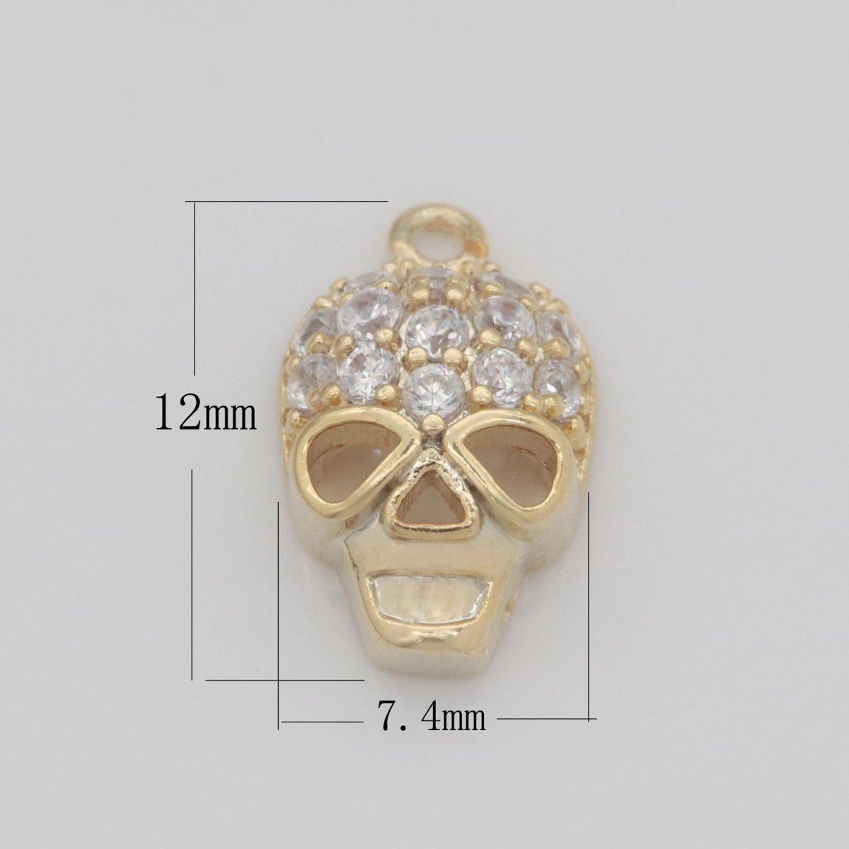 Dainty 18K Gold Filled Skull Charm Micro Pave Dia De Los Muertos Charm for Halloween Jewelry Inspired M-741