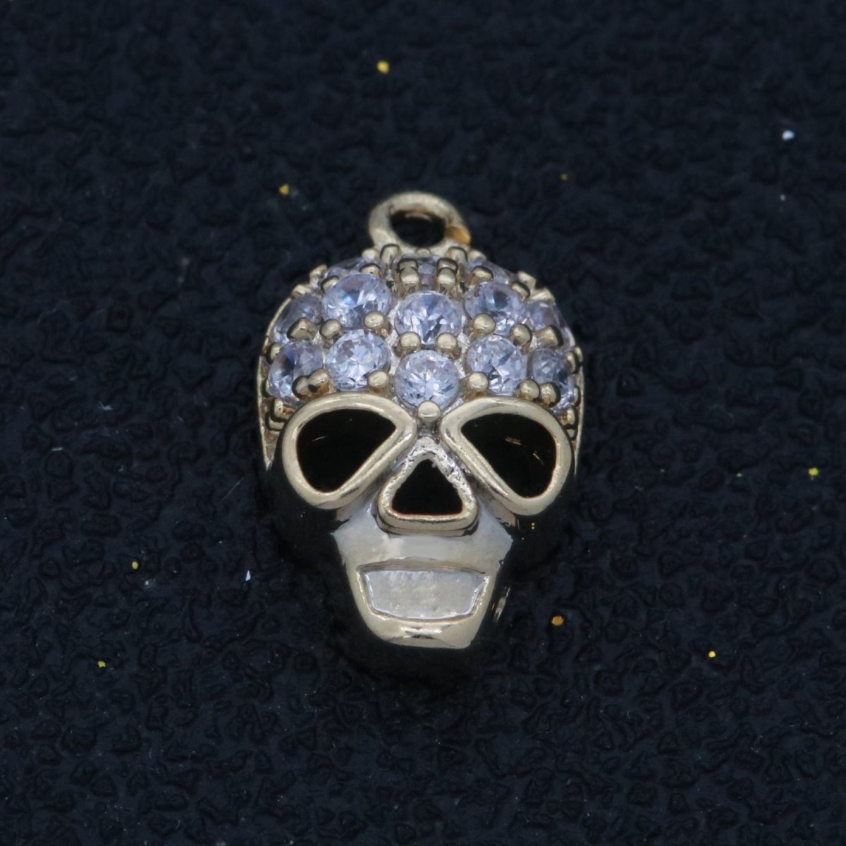 Dainty 18K Gold Filled Skull Charm Micro Pave Dia De Los Muertos Charm for Halloween Jewelry Inspired M-741