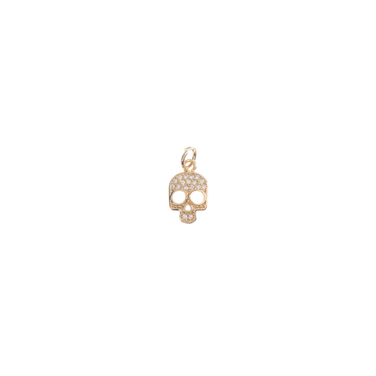 Dainty 18k Gold Filled Skull Human Bejeweled Skull, Bones, Cubic Zirconia Bracelet Charm, Necklace Pendant Huggie Earring Charm Supply C-210