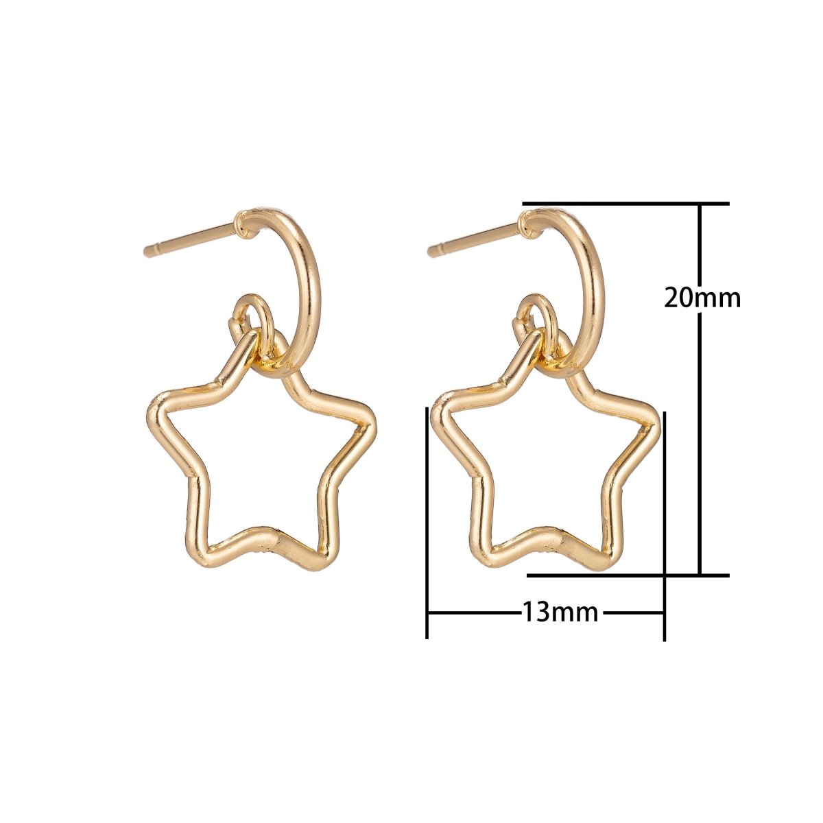 Dainty 18k Gold Filled Star Earrings, Celestial Earrings, Geometric Huggie Earring Making Supply Findings for Jewelry Making Supplies K-027
