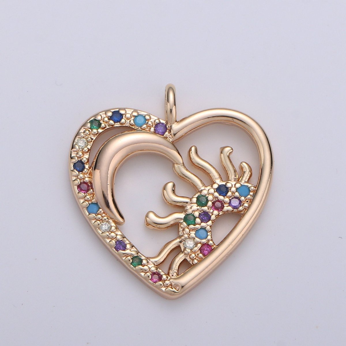 Dainty 18k Gold Filled Sun & Moon Charm Micro Pave Charm for Celestial Jewelry Necklace Pendant D-207