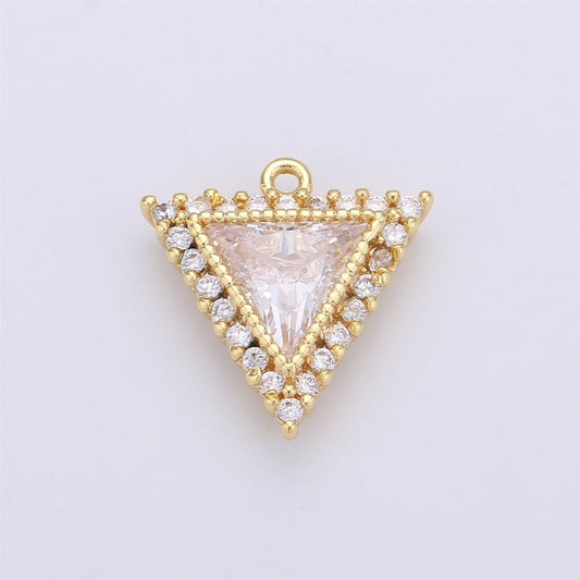 18K Gold Filled Clear CZ Micro Paved Triangle Charm | C650