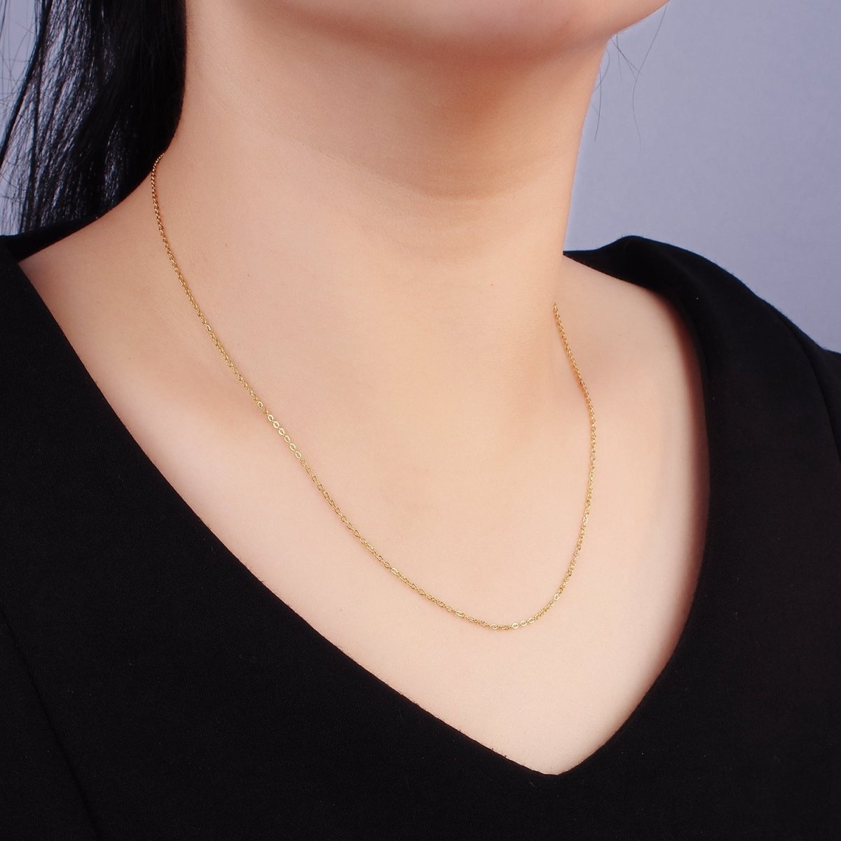 Dainty 1mm Gold Cable Chain Necklace 16 inch+ 2 inch extender long | WA-2417