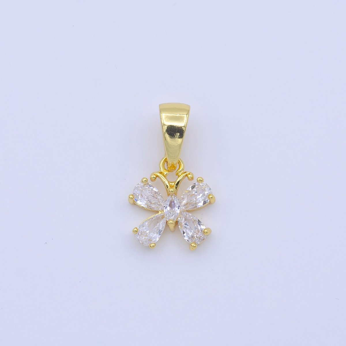 Dainty 24K Gold Filled Butterfly Mariposa Clear CZ Teardrop Wings Pendant | AA751