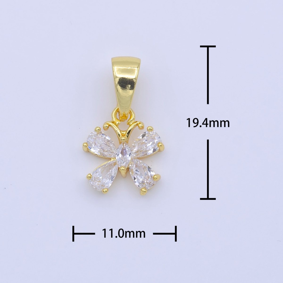 Dainty 24K Gold Filled Butterfly Mariposa Clear CZ Teardrop Wings Pendant | AA751