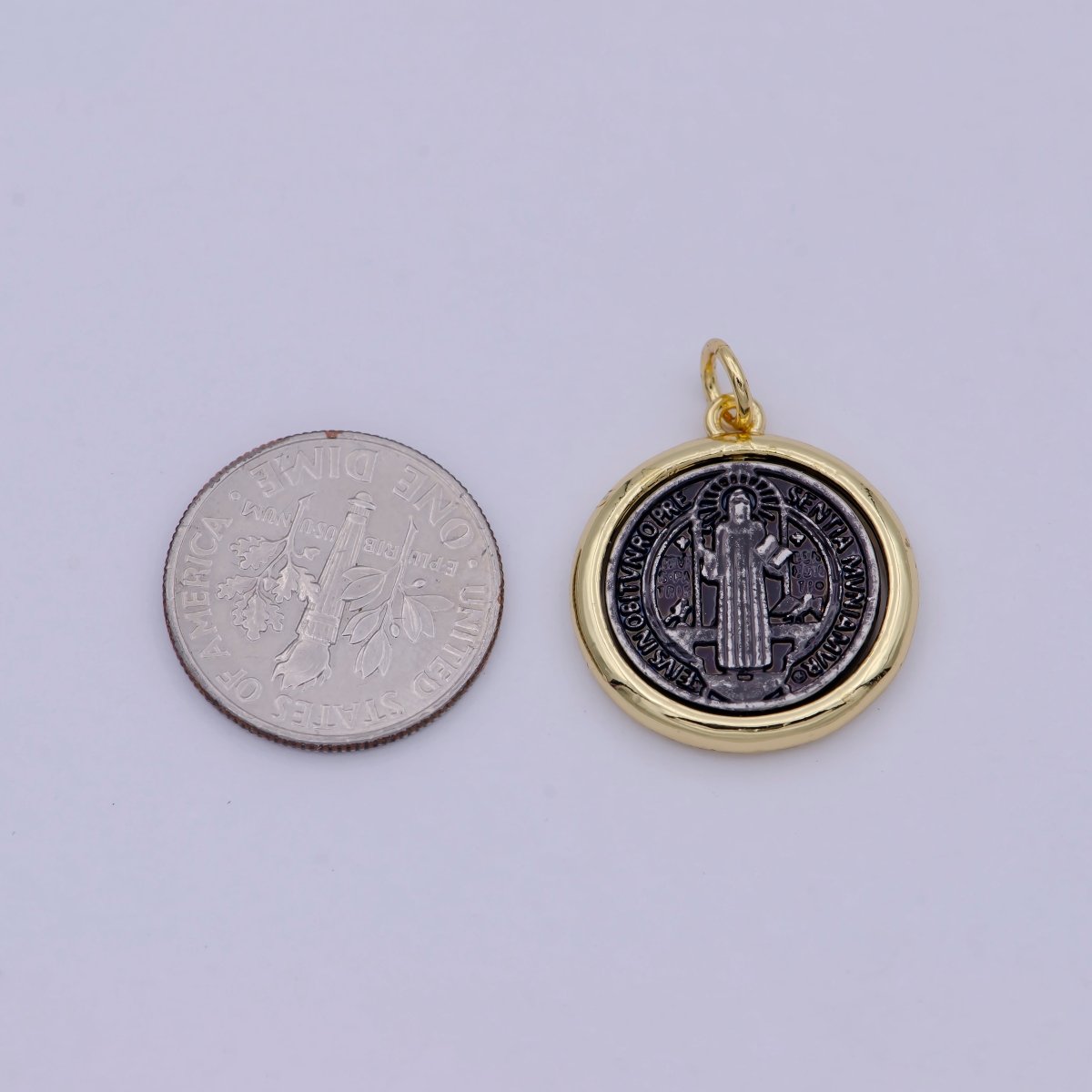 Dainty 24k Gold Filled Coin Saint Benedict Charm Religious Medallion Bracelet Necklace Pendant Earring Findings for Jewelry Making  E-123