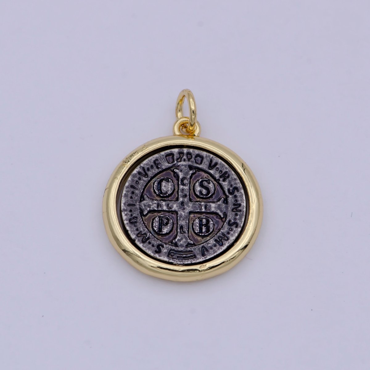 Dainty 24k Gold Filled Coin Saint Benedict Charm Religious Medallion Bracelet Necklace Pendant Earring Findings for Jewelry Making  E-123
