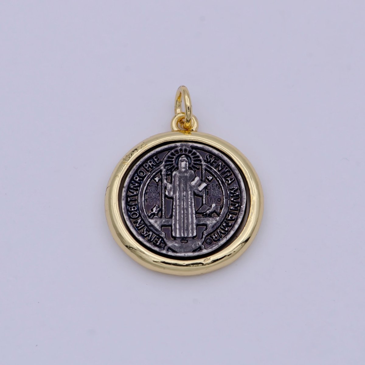 Dainty 24k Gold Filled Coin Saint Benedict Charm Religious Medallion Bracelet Necklace Pendant Earring Findings for Jewelry Making  E-123