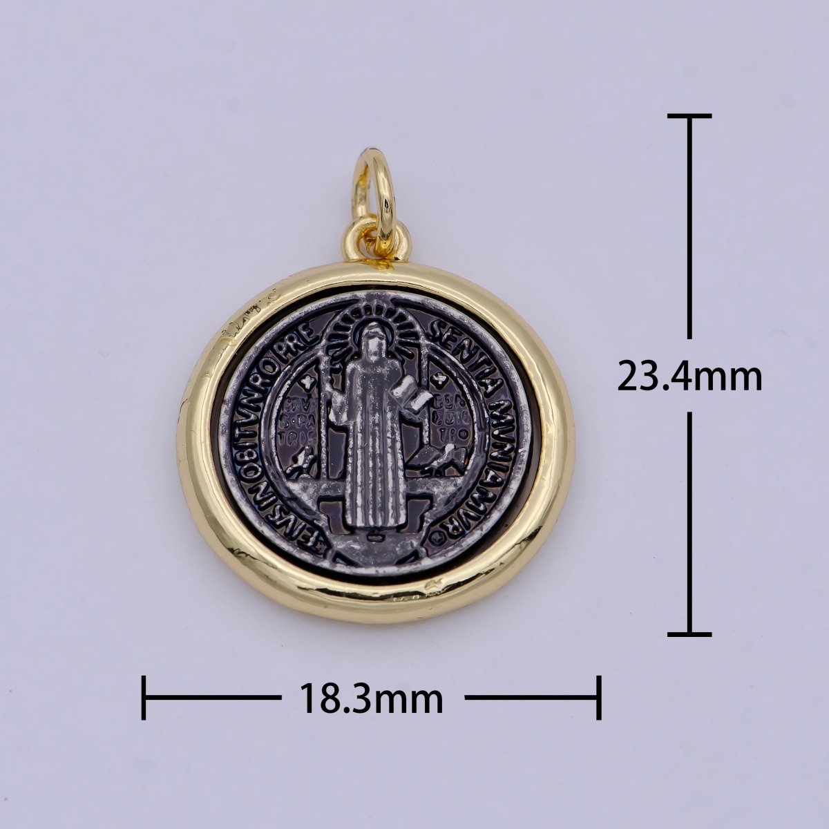 Dainty 24k Gold Filled Coin Saint Benedict Charm Religious Medallion Bracelet Necklace Pendant Earring Findings for Jewelry Making  E-123