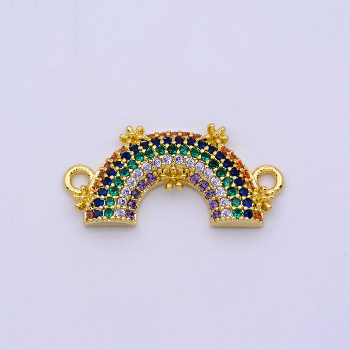 Dainty 24K Gold Filled Colorful Cz Gold Rainbow Charm Connector for Necklace Component Y-380