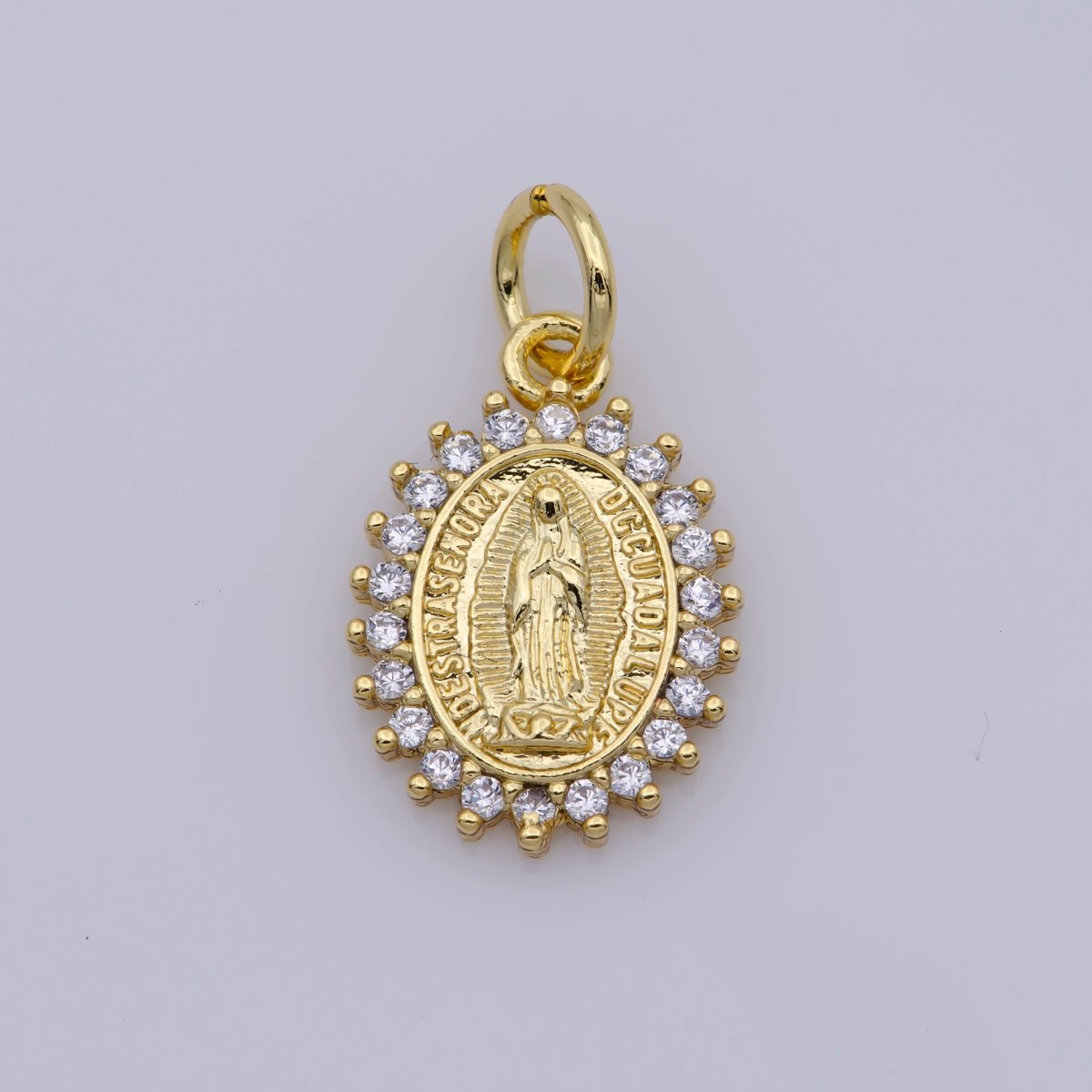 Dainty 24K Gold Filled Delicate Virgin Mother Mary Cubic Zirconia Bracelet Necklace Pendant Earring Charm Gift for Woman Jewelry Making, Gold Silver Miraculous Lady M-585 -M-592